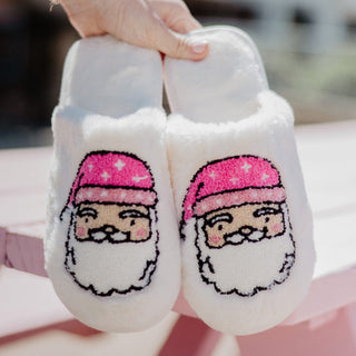 Pink Santa Face Happy Feet Slippers