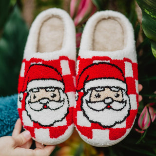 Santa Red Checkered Fuzzy Slippers