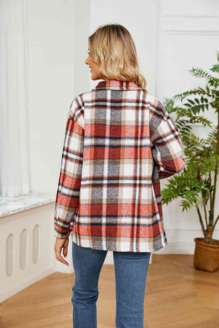 Collared Plaid Shacket in strawberry
